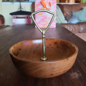 Wooden Ring Bowl/Jewelry Tray with Gold Handle Small